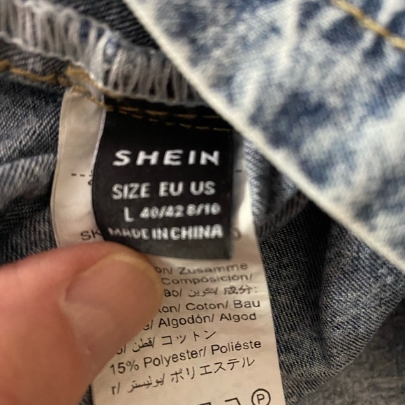 Shein French puff sleeve button thru ruffle hem denim dress - Picture 10 of 13